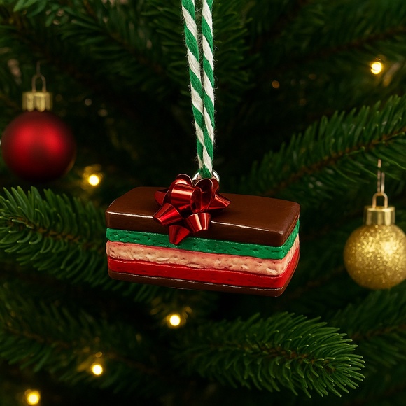 Italian Rainbow Cookie Ornament – Handmade Clay Christmas Tree Decoration - Picture 1 of 11